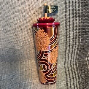 Starbucks Peach and Gold Floral Tumbler